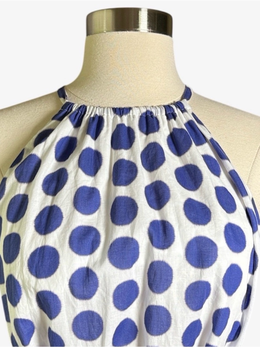 Boden White Halter Mini Dress with Blue Polka Dots - Picture 5 of 16